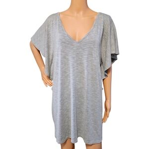Wearabouts Gray V-Neck Swim Cover-Up Dress M Dolman Sleeve Strappy Back Beach